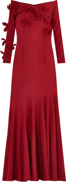 Women's Off-The-Shoulder Floral Embellished Flary Gown