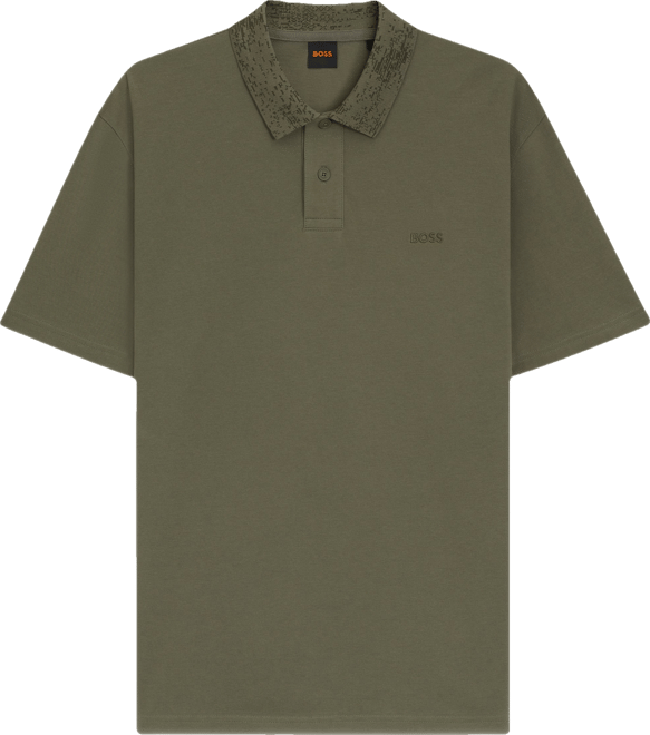 Boss by  Men's Patterned Collar Cotton-Pique Polo Shirt
