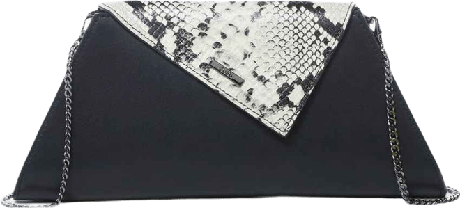 Black Leather Clutch Bag Unique Snakeskin Evening Purse Women's Handbag