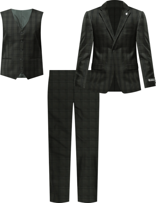 Men's Glen Plaid Hybrid-Fit 3pc Notch Lapel Suit Set, Jacket Vest and Pants