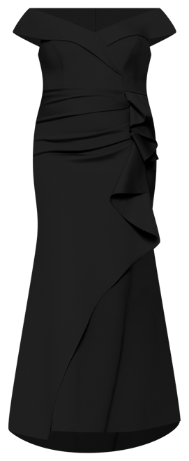 Plus Size Off-The-Shoulder Scuba Crepe Gown