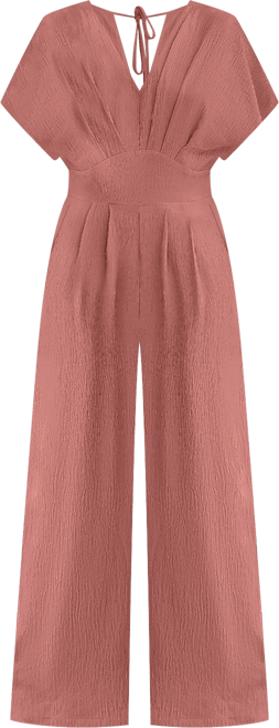 Women's V-Neck Short Sleeve Straight Leg Jumpsuit
