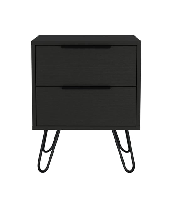 Two Drawer Nightstand in Faux Wood Finish for Bedside or Living Room