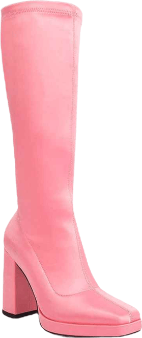 Presto Pink Stretchable Satin Long Boot Women