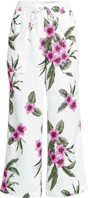 Women's High Rise Drawstring Linen Wide Leg Crop Pants