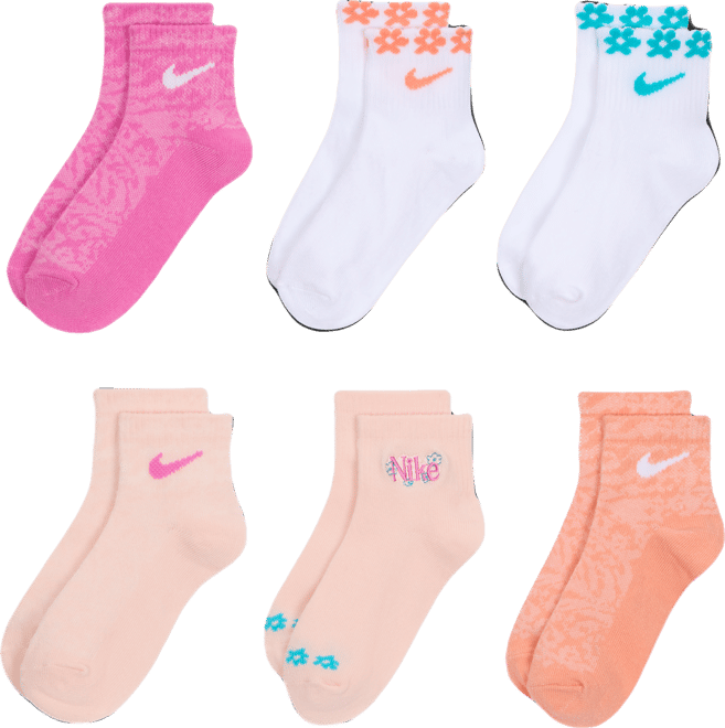 Nike Calcetines al tobillo Wild Flower para niños talla pequeña (6 pares)