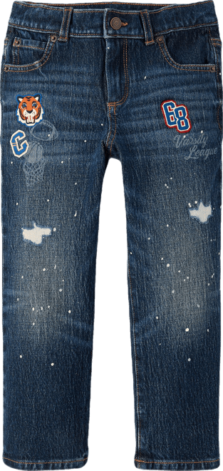 Kids Embroidered Varsity Relaxed Jeans - Campus Cuties