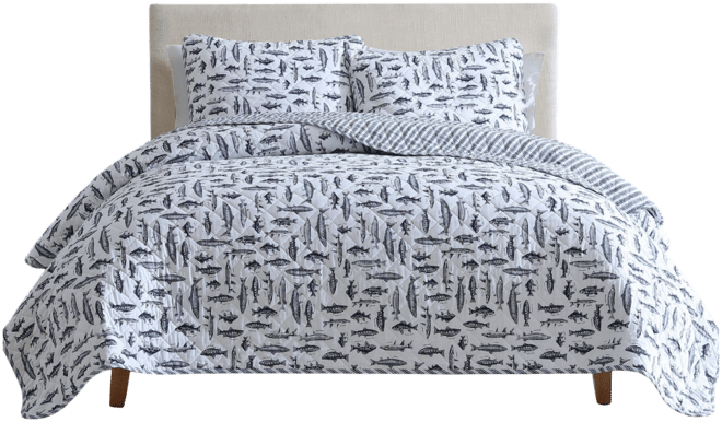 Wes Fish Cotton Reversible 3-Pc. Quilt Set, King