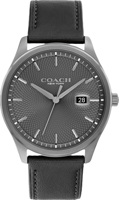 Men's Oliver Black Leather Calfskin Strap Watch, 41mm