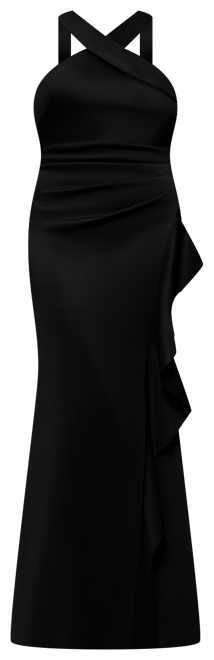 Women's Crisscross Halter Side-Ruffled Gown