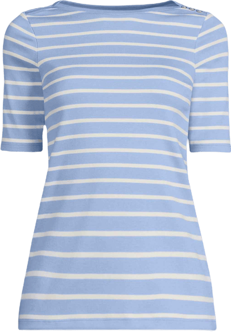 Women's Supima Cotton Elbow Sleeve Boatneck Button Shoulder Tee