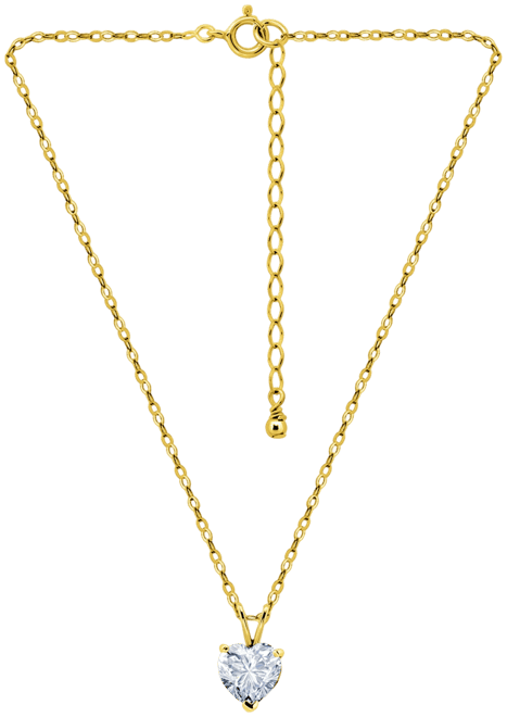 Cubic Zirconia Heart Pendant Necklace in 18k Yellow Gold over Sterling Silver (also in Sterling Silver), 16" + 2" extender, Exclusively