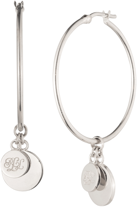 Sterling Silver Logo Drop Medium Hoop Earrings, 1.85"