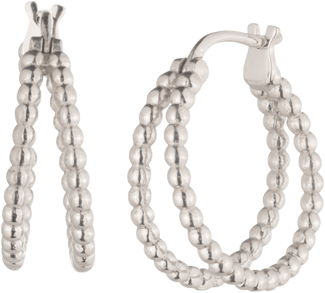 Sterling Silver Bead Split Hoop Earrings