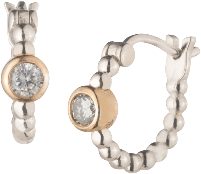 Two-Tone Cubic Zirconia Bead Hoop Earrings