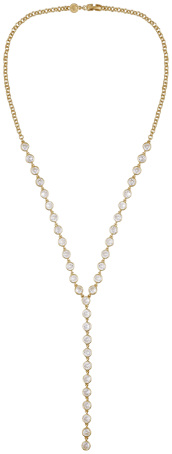 Gold Tone Cascading Cubic Zirconia Y-Drop Necklace