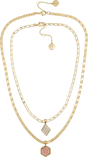 Layered Necklace Set with Burgandy Stone Crystal Charm