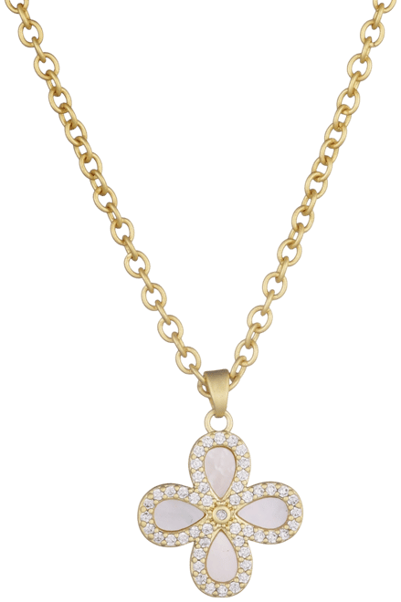 Gold Mother of Pearl Flower Halo Pendant Necklace