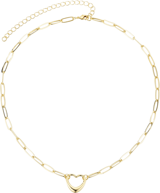 Gold Paperclip Chain Outline Heart Pendant Necklace