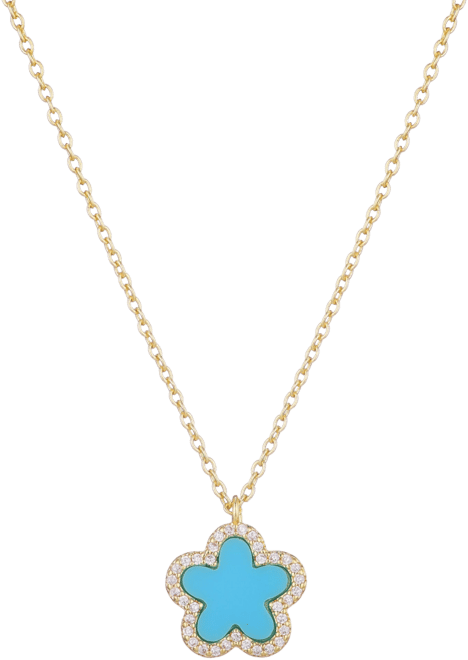 Gold Turquoise Halo 5 Leaf Clover Pendant Necklace