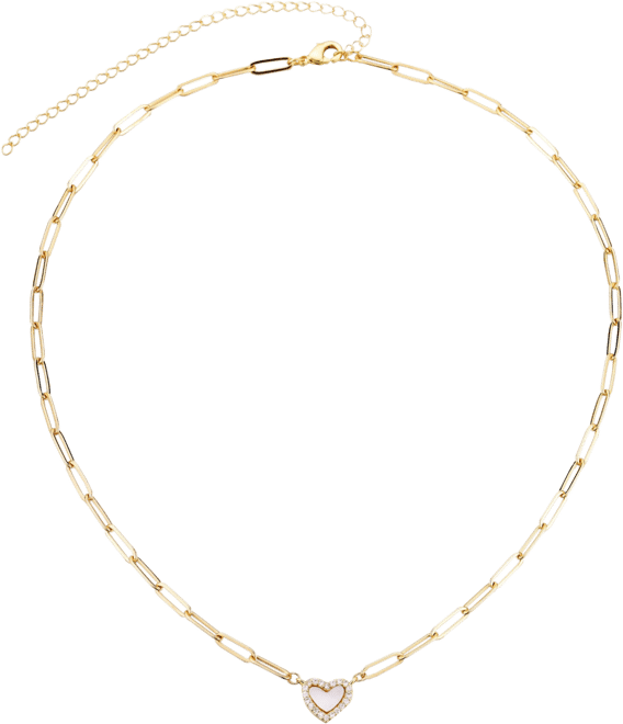 Gold Mother of Pearl Mini Heart Chain Necklace