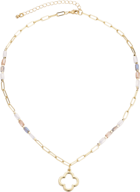 Mixed Bead and Chain Clover Outline Pendant Necklace