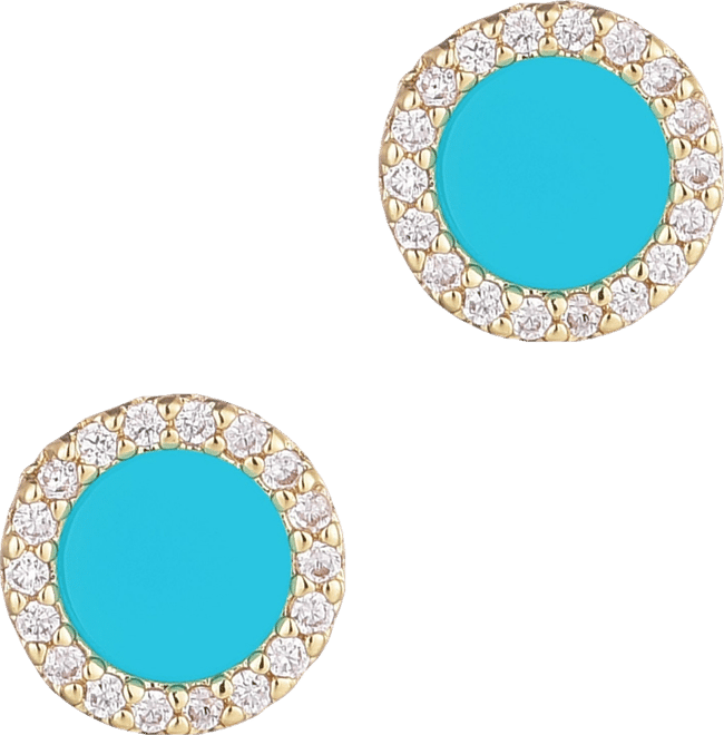 Gold Turquoise Circle Halo Stud Earrings