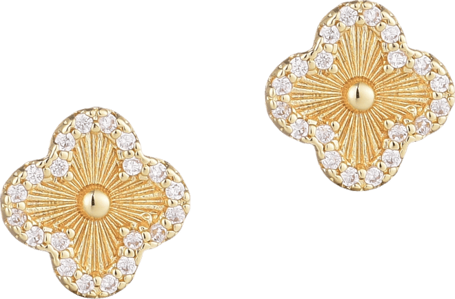 Button Clover Cubic Zirconia Halo Stud Earrings