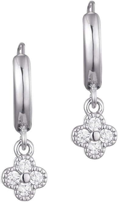Cubic Zirconia Extra Mini Clover Dangle Huggie Earrings