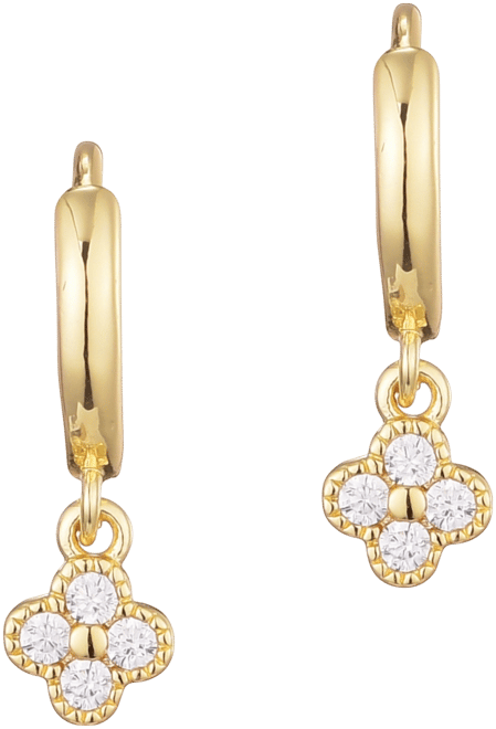 Cubic Zirconia Extra Mini Clover Dangle Huggie Earrings