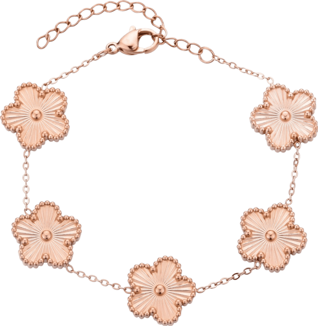 Tarnish Resistant Rose Gold 5 Leaf Clover Station Bracelet