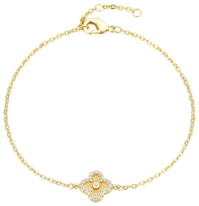 Gold Cubic Zirconia Button Clover Halo Bracelet