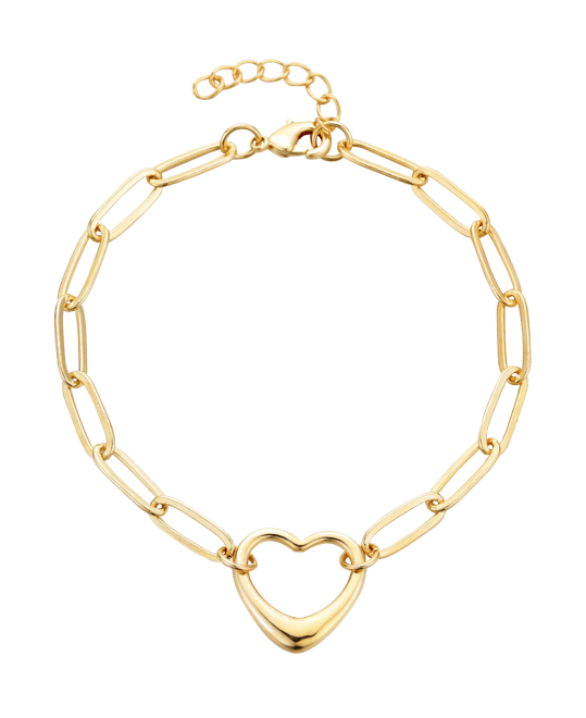 Gold Paperclip Chain Outline Heart Bracelet