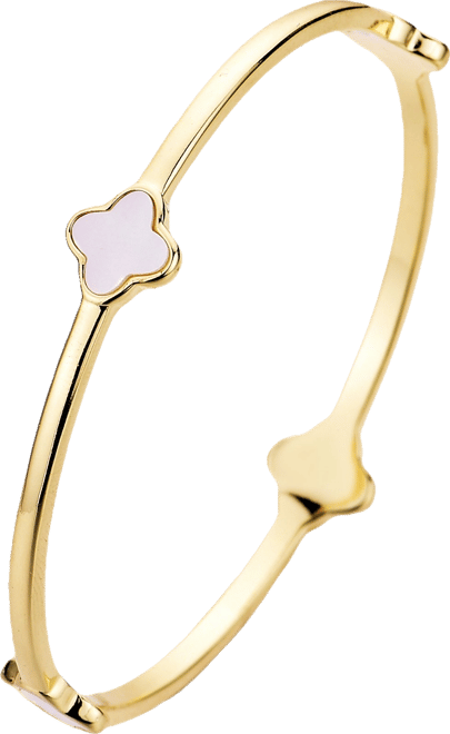 Gold Mother of Pearl Clover Bangle Bracelet