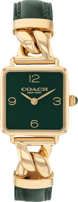 Women's Cass Gold Tone Stainless Steel and Dark Green Leather Calfskin Strap Watch, 22mm