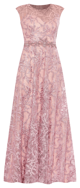 Women's Embellished Floral Illusion Neckline Gown