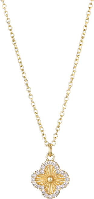 Cubic Zirconia Button Clover Halo Pendant Necklace