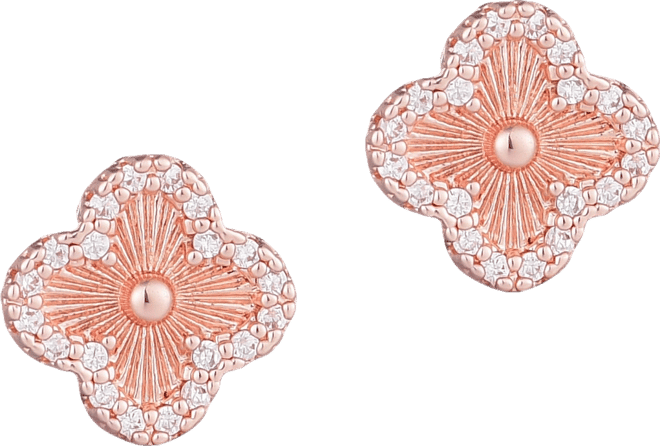 Button Clover Cubic Zirconia Halo Stud Earrings