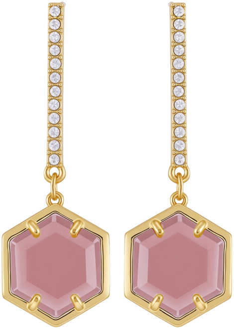 Gold Tone Hexagon Pave Bar Drop Earrings