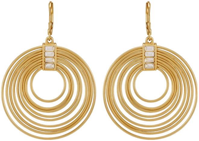 Tiered Gold Hoop Earrings with Baguette Crystals