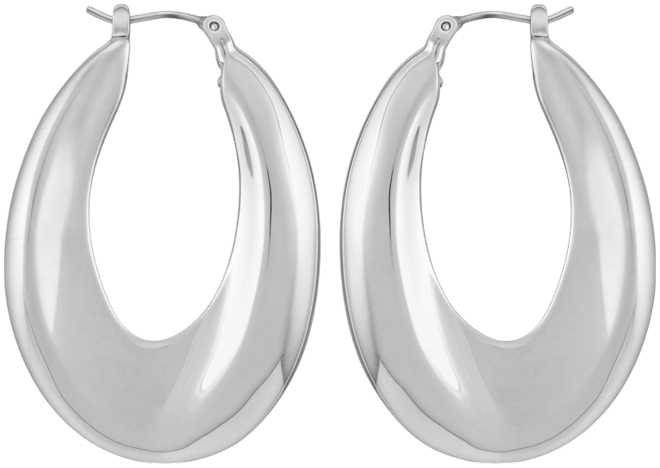 Silver Tone Bold Oval Hoop Earrings