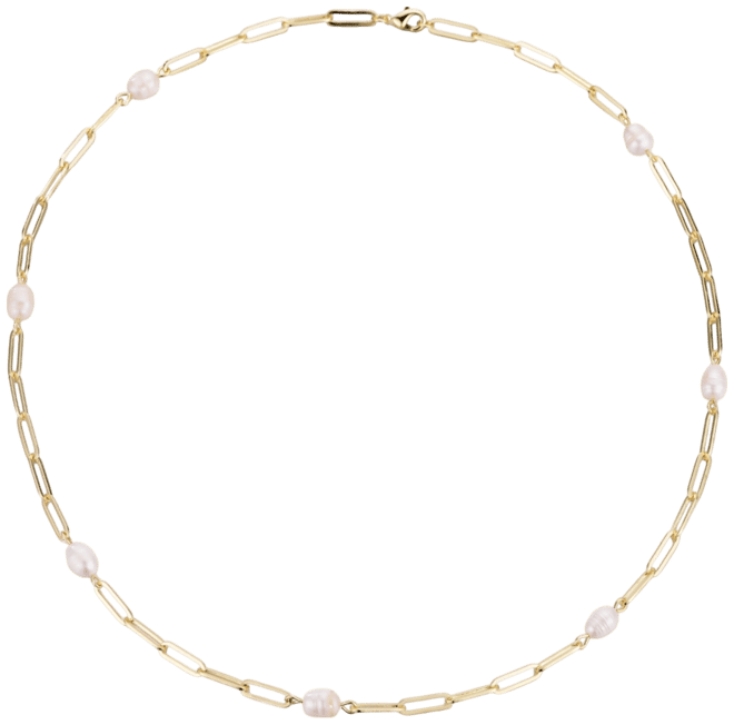 Freshwater Cultivated Pearl Station Paper Clip Chain Necklace