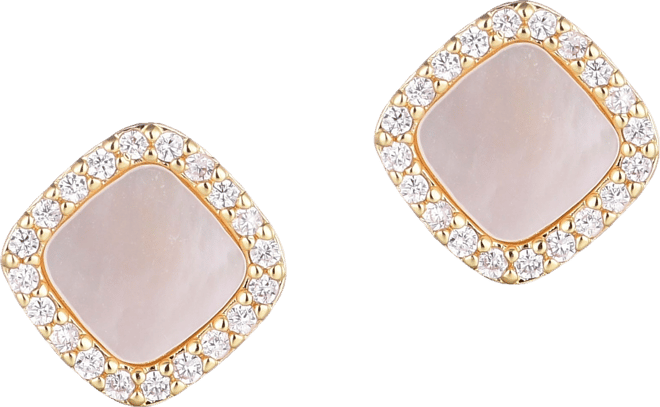 Gold Cushion-Shaped Mother of Pearl Halo Stud Earrings