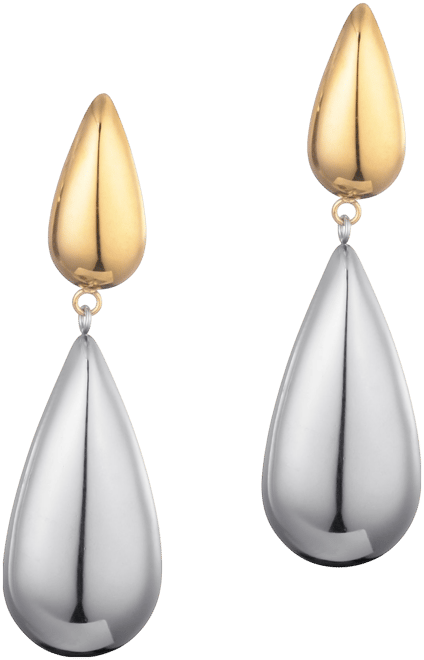 Two Tone Mixed Metal Teardrop Drop Earrings