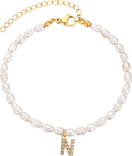 Gold Freshwater Cultivated Pearl Cubic Zirconia Letter Bracelet