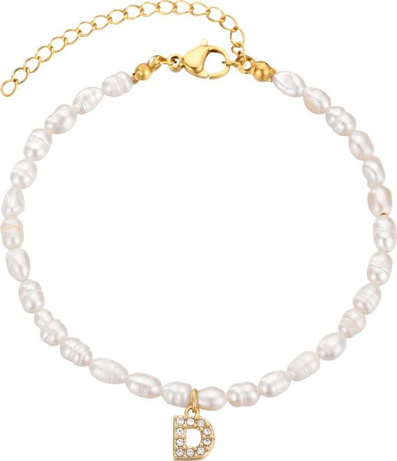 Gold Freshwater Cultivated Pearl Cubic Zirconia Letter Bracelet