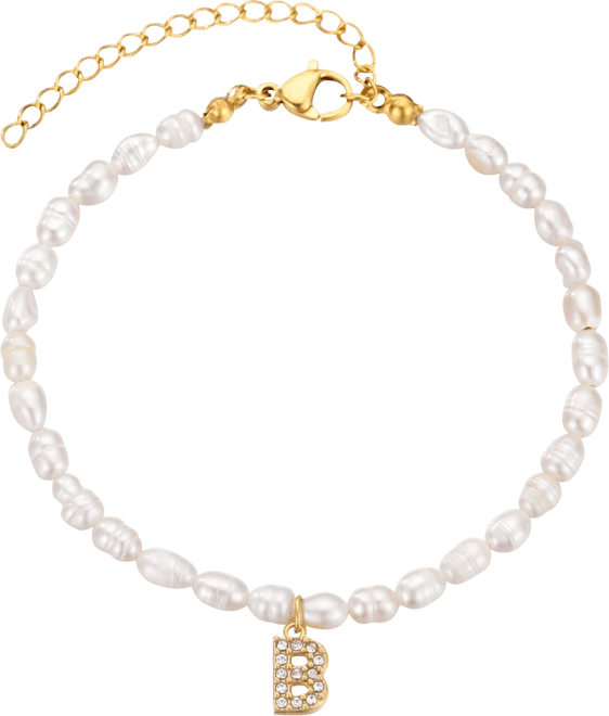 Gold Freshwater Cultivated Pearl Cubic Zirconia Letter Bracelet