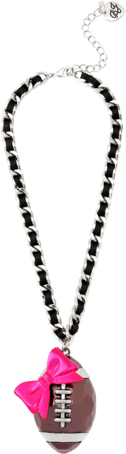 Pink Kick Off Bow Football Pendant Statement Necklace