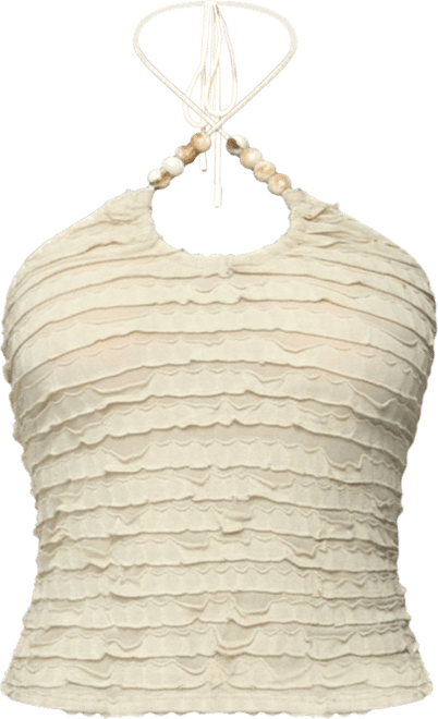 Women's Criss Cross Bead Ruffled Halter Top