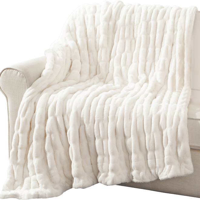 Luxurious Reversible Rabbit Faux Fur Throw, 50" x 60"